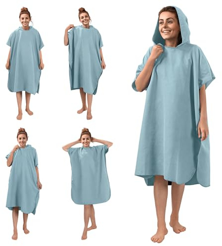 Jemidi Badponcho unisex – surfponcho av mikrofiber – tyg för vuxna – badrock för kvinnor och män – badhandduk med huva – snabbtorkande, LJUSGRÅ, S-M