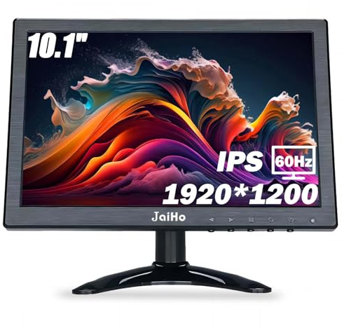 JaiHo 10,1 tums liten HDMI-skärm, full HD 1920 x 1 200 IPS-skärm, mini PC-skärm med HDMI/VGA/BNC/AV för bärbar dator PS4 Xbox dator Raspberry Pi, inbyggda högtalare