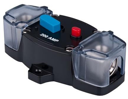 200 AMP Sicherungsautomat 200A Leistungsschalter Inline Sicherungshalter Rückstellbarer Wechselrichterblock DC 12V-48V Trolling Motor Audio Stereo Manueller Reset für Auto Marine Wohnmobil Boot LKW
