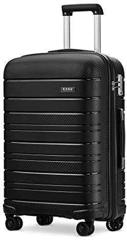 KONO Hartschalenkoffer, 50,8 cm, leicht, 55 x 40 x 20 cm, 40 l, mit TSA-Schloss und 4 Spinner-Rädern, Schwarz, Schwarz, S(Cabin 20Inch), Hartschalenkoffer