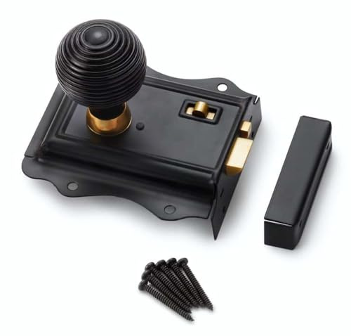AB Hardware Black Brass Olde Victorian Rim Lock Ebonised Aged Brass Beehive Door Knobs