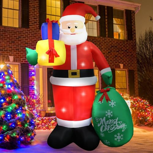 8FT Aufblasbare Weihnachtsdeko Aussen Garten: 244CM Weihnachtsmann Deko Aufblasbare Weihnachtsdekoration mit LED Beleuchtet - XXL Weihnachtsdeko IP44 Wetterfest für Außen Innen Garden Terrassen
