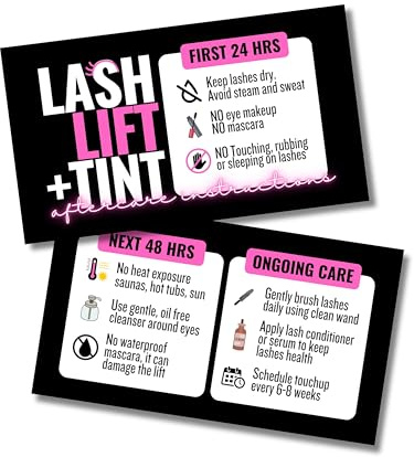Tats4now Cute Modern Lash Lift and Tint Aftercare Cards - 55 Cards - Full Color High Gloss Front and Back - Perfect for Lash Artists