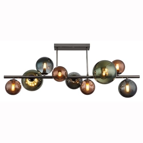 LED Deckenleuchte 9 Flammig Deckenlampe Glaskugeln Esszimmerleuchte Kugeln, bronze petrol grün, 9x 3,5W 350Lm warmweiß, LxBxH 87x30x38 cm