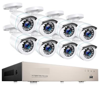 Caméras de sécurité extérieures, Système de sécurité domestique H.265 + 8CH DVR, 4/8 pièces, Kits de caméras étanches de Surveillance extérieure à Vision nocturne 2.0MP 1080p pour une utilisation inté