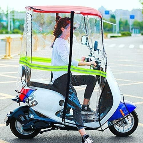 Fully Enclosed Mobility Scooter Rain Cover Canopy, Universal Electric Motorcycle Sunshade Cover, Prevent Umbrella with Reflective Strips and Pocket(Size:No Rearviewmirror,Color:Red)