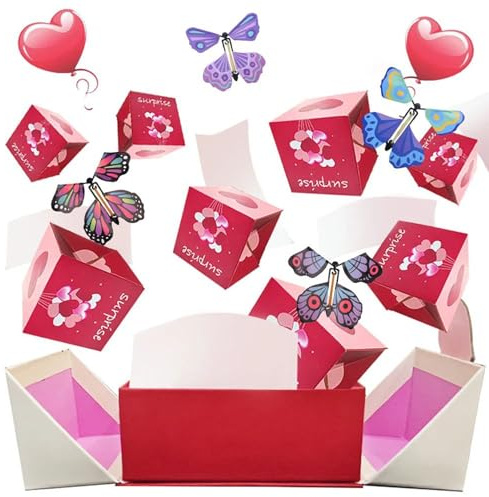 Peosaard Überraschungs-Geschenkbox Explosion für Geld, Faltpop-up-Explosion Geschenkbox mit 12 Bounce Box ＆ 4 Schmetterling, Red Envelope Cash Geschenkbox kann in Geld für Geburtstags gesc