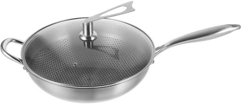 SHOWERORO Sartén Ingenio Inoxidable Wok De Nido De Abeja Con Tapa Sartén Portátil