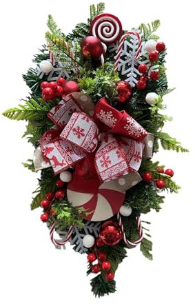 Adventskranz 30x48cm Künstlich Türkranz Weihnachtskranz Tannenkranz Türdeko Kranz für Außen und Innen Haustür Decor Groß Tannenzapfen Tannennadelkranz Beeren (Rot)