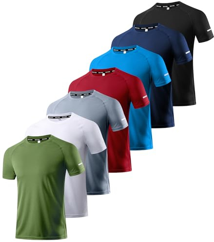 Boyzn 7er Pack Pack Sportshirt Herren, Outdoor Laufshirt Kurzarm Sommer Mesh Funktionsshirt Fitness Shirt Atmungsaktiv Kurzarmshirt Sports T-Shirt Trainingsshirt Gym Shirt für Männer 7P01-XL