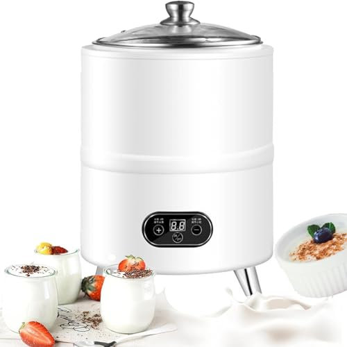 8L Fully Automatic Yogurt Maker Machine, 400W Electric Yogurt Making Machine with Timer & Temperature Control, Stainless Steel Yoghurt Maker for Natto, Yogurt, Rice Wine(White)