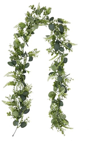 Olrla 180cm 1 Stück künstlicher Girlanden Eukalyptus mit persischem Gras, hängende Pflanze für Hintergrund Hochzeitsdekoration Tischläufer Mittelstück