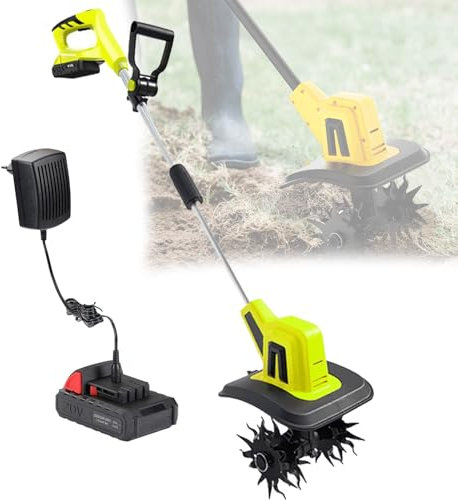 VFMVOYNZ Coltivatore Elettrico da Giardino, Motozappa da Giardino Senza Fili, Coltivatore per Terreno Alimentato a Batteria da 4000 mAh, Larghezza di Lavoro 25 cm, profondità di Lavorazione 22 cm