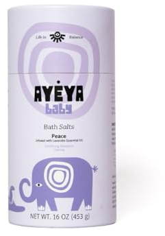 AYÉYA Baby Bath Salts – Lavender & Comfrey Magnesium Bath for Babies, with Shea Butter & Sunflower Oil, Calming Baby Soak for Sensitive Skin, Gentle Newborn Bath, 16 oz