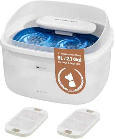 Gardner Pet Dog Water Fountain for Large Dogs, 8L/2.1Gal Large Capacity Automatic Dog Water Bowl Dispenser with Vortex Circulation, Splash-Proof, Quiet Dog Water Bowl(Without Adapter)