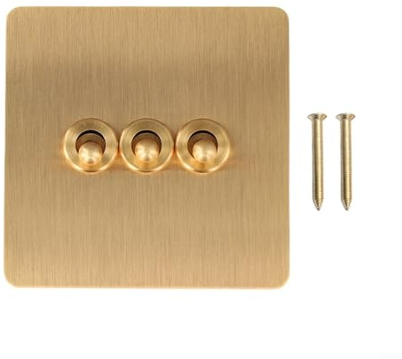 Interrupteur à bascule vintage en laiton, plaque murale de type 86, panneau à bascule rétro, bouton en métal de luxe pour décoration d'hôtel, maison, doré, 86 x 86 x 37 mm (3 bandes)