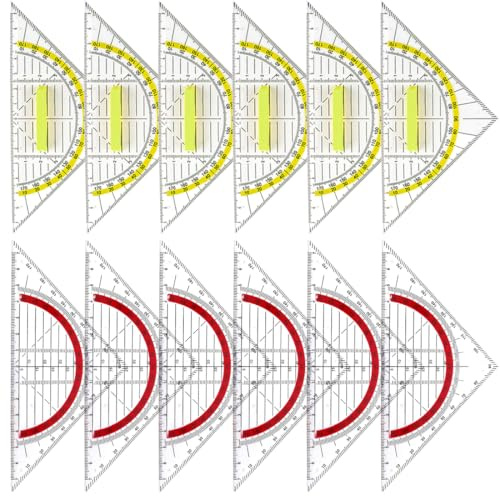 GGUFAY 12 Stück Geometrie Dreieck, 6 Geodreieck Mit Griff Gelb Und 6 Geodreieck Rot,Flexibel Geodreieck zum Kreise Zeichnen,für Studenten Büro Designer Malerei