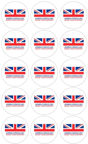 15 x Armed Forces Day UK Flag Edible Cupcake Toppers – Wafer Card or Icing – Army Celebration Themed Party Decorations Perfect For Brownies Cookies Muffins & More! (Edible Wafer Card)