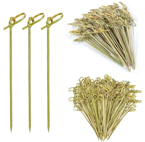 200pcs Bamboo Cocktail Picks, Loop Knot Toothpicks for Appetizers and Garnishes, Eco-Friendly Party Skewers for Snacks and Drinks