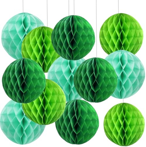 We Moment Zone 12 Stück Grün Papier Wabenbälle,Seidenpapier Honeycomb Balls for Grün Party St. Patrick's Day Dekoration(6inch，10inch)