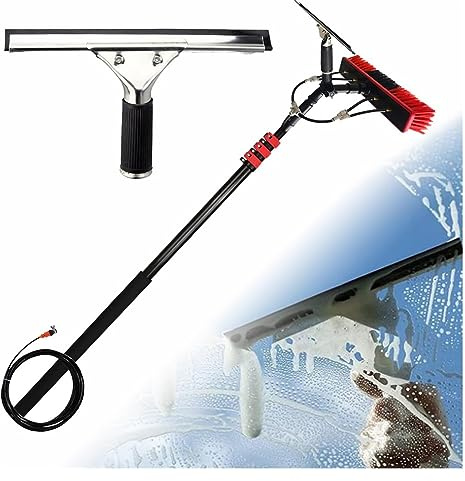 KIT PALI ALIMENTATI AD ACQUA CON SPAZZOLA Telescopica e Tubo Spray per Pulizia Finestre e
