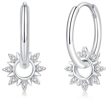 Cangall 925 Sterling Silber Ohrringe Creolen mit Mond Sonne Stern Anhänger | Ohrringe Silber 925, Hypoallergen Leichte Creolen Silber, Ohrhänger Silber Schmuck Geschenk für Damen Mädchen zum Weihnachten