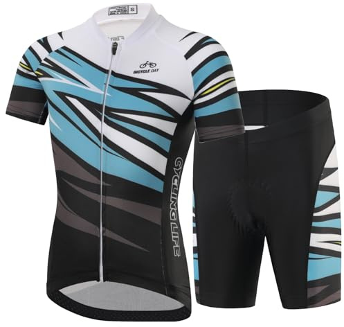 SXSHUN Maillot de ciclismo para niños y niñas, de secado rápido, camiseta de manga corta y pantalón corto con acolchado 3D para el asiento, transpirable, ropa de ciclismo