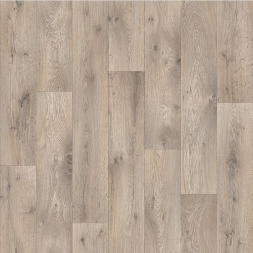 Lino Vinyl Flooring Roll, Light Wood Effect Oak Plank, Anti-Slip, Bathroom, Kitchen, 2m-3m Width (2m x 2m)