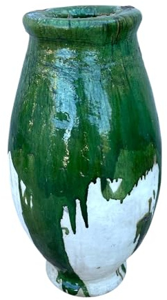 Marokkanische Amphore von Tamegroute, handgefertigt, grün, 35 x 35 x 68 cm, 21,5 kg