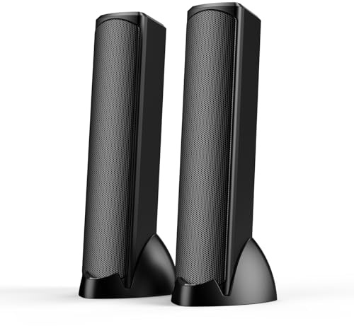 LENRUE PC Speakers for Desktop,Computer Speakers with Colorful Atmosphere Lighting, Plug and Play USB Powered Speakers for PC, Laptop, Desktop - Ideal for Movies, Music, Gaming (Black-Q4)