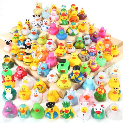 SCIONE 30 Pcs Novelty Rubber Ducks Bulk - Random Assortment of 60+ Designs for Bath & Pool Toys, Ideal as Party Bag Fillers, Classroom Rewards, and Table Decorations