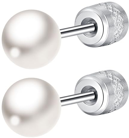Mochity Örhängen Med Pärlor För Kvinnor, 3/4/5/6/7/8 Mm Pärlor, Örhängen i Rostfritt Stål 316L, Allergivänliga Helix-Piercingar (C, zilver, 7 mm)