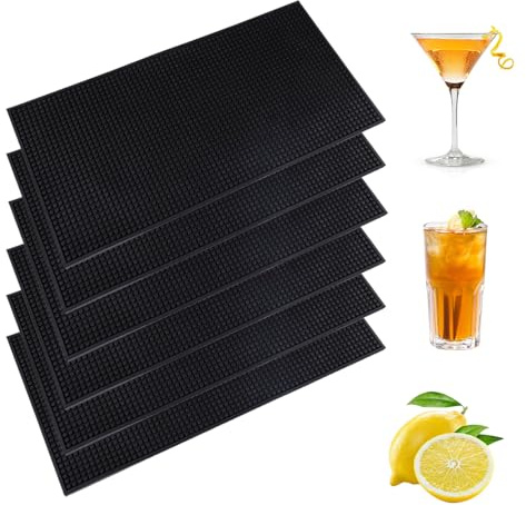 eupdd Lot de 6 Pièces Tapis de Bar : Tapis Cocktail Antidérapant, 30x15cm, Noir, PVC, Pour Séchage des Verres, Bar, Restaurant, Café, Comptoir, Cuisine, Hôtel, Salon de Coiffure, Terrasse