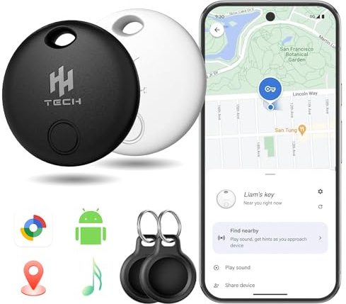 HH-Tech Android Tracker Tag 2 Pack Works with Google Find Hub, Replaceable Battery, Smart Bluetooth Key Tracker Item Finder for Keys, Wallet, Luggage & Bag, Compatible with Android Devices
