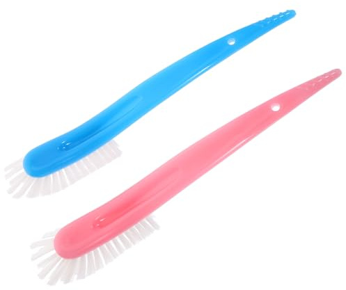 FRCOLOR 4 Pièces Lot de 2 Brosses Multifonctions pour Biberons et Gobelets, Poils Nylon Rigides, Tête Flexible, Plastique Sûr, Couleurs Bleu et Rose, Outil de Nettoyage pour Intérieur et