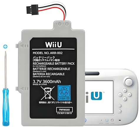 3600mAh 2025 Nueva Actualización Wii U Consola de Juegos Batería, Batería de Ion de litio Recargable de Repuesto Wii Accesorios para Nintendo Wii U Consola de Juegos WUP-010 WUP-012 (Negro Gris, Wii U