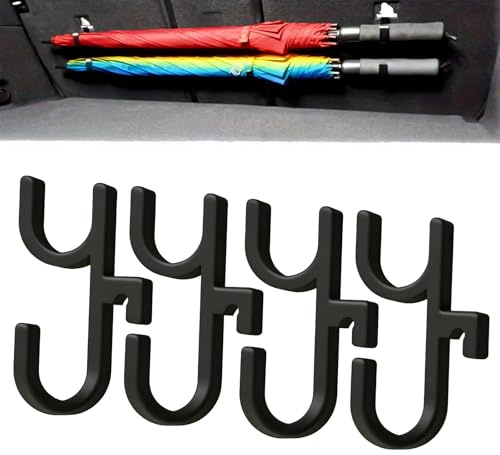 4PCS Car Umbrella Holder Black Car Hooks No Drilling, Easy Install, Stable Umbrella Holder for Car Boot, Trunk, Seat Back