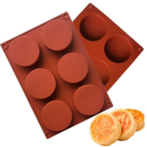 2 stampi in silicone per uova e muffin, grandi stampi in silicone per cuocere, 9,6 cm, 6 cavità, antiaderenti, rotondi in silicone per Whoopie Pie Pane di mais, caramelle, uova, muffin