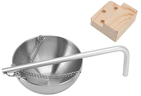 Diyeeni Edelstahl-Saunaschale Zum Aufhängen, Aromatherapie-Ölbecher mit Holzblock für Saunaraum, Diffusor für ätherische Öle für Infrarot-Heizung, Aromatherapie-Räucherschale Zum Entspannen (kleine