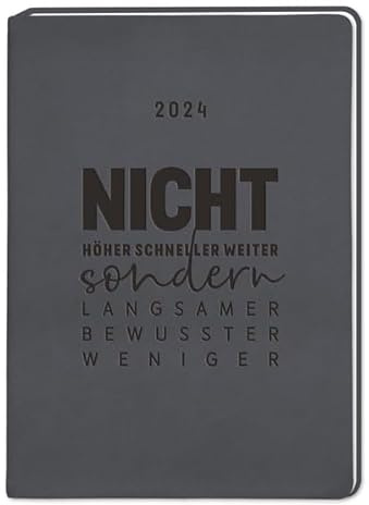 Terminplaner A5 Lederlook 2024 Schwarz: Terminplaner Lederlook A5