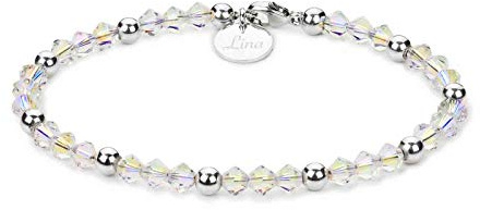 PEARL Armband mit Gravur 925er Sterling Silber schimmernde Perlen aus Kristallglas | Personalisierter Schmuck | Geschenke für Frauen zum Geburtstag Jahrestag Muttertag
