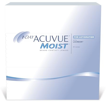ACUVUE MOIST 1-DAY for Astigmatism Tageslinsen – Tageskontaktlinsen mit -2.75 dpt, Cyl -1.25, Ach 30 & BC 8.5 – UV Schutz, feuchtigkeitsspendend & angenehmes Tragegefühl – 90 Linsen