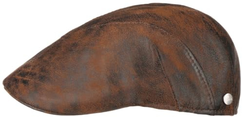 LIERYS Leder Flatcap Herren Made in Italy Schirmmütze mit Baumwollfutter Ledercap Used-Look Sommer Winter braun 60 cm