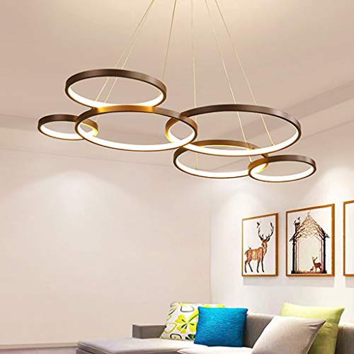 Modern Hängeleuchte LED 88W Pendelleuchte Dimmbar Mit Fernbedienung Pendellampe Aluminium Metall Schmiedeeisen Höhenverstellbar Hängelampe Wohnzimmer Esszimmer Büro Schlafzimmer 6Rings Deckenleuchte