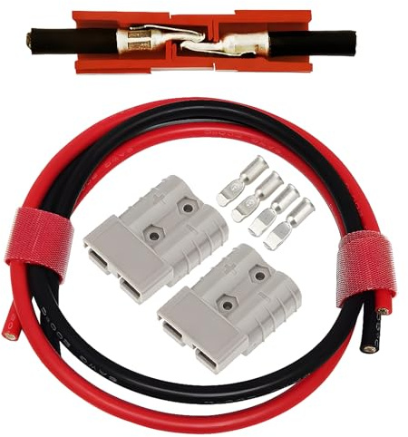 CESFONJER Batterieanschluss 2 Pcs 50A Stecker - Quick Connect Batterie Akku Steckverbinder mit 8AWG Elektrokabel (60cm rot / 60cm schwarz) für Auto Wohnmobil Wohnwagen Motorrad Boot Solaranlagen