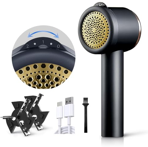 Fusselrasierer Elektrisch, USB Wiederaufladbar elektrischer Fusselentferner mit 5- Höheneinstellungen ,fuselrasier Entfernen von Fleece Fuzz, Pillen, Bobbles für Kleidung, Möbel（Zwei Ersatzklingen）