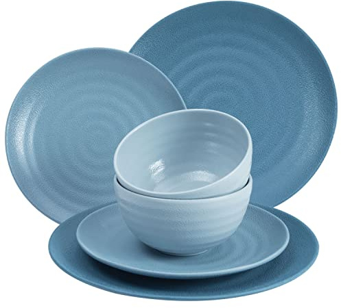 Vajilla de melamina para 2 personas (6 piezas) color azul