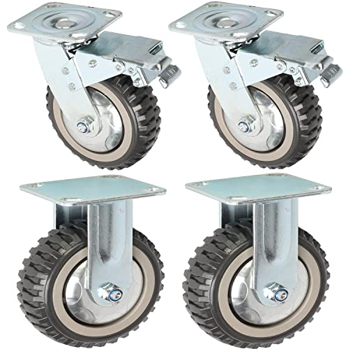ybaymy 150 mm Lenkrollen-Set, 4 Stück, robuste industrielle Lenkrollen, 1000 kg, mit 360 ° Topplatte, geräuschloses Vollrad, 2 Drehgelenke mit Bremsen + 2 feste Bremsen
