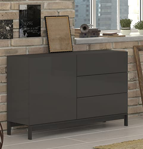 möbelando Kommode Beistellschrank Anrichte Standschrank Sideboard Schrank Mercogliano II Anthrazit Hochglanz