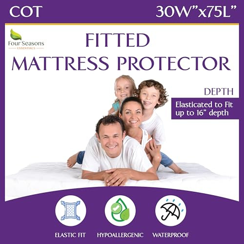 Cot Size Waterproof Mattress Protector (30 Wx75 L) - Fitted Sheet Style - Hypoallergenic Premium Quality Cover Protects Against Dust, Allergies